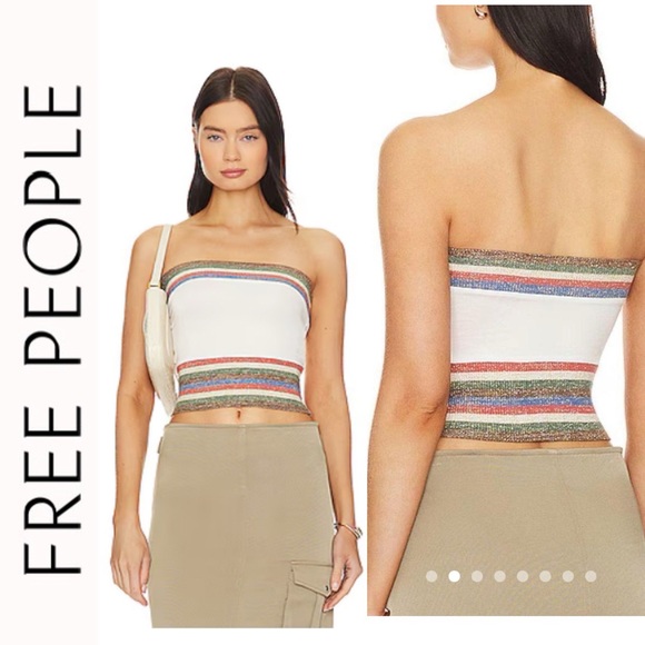 NWOT Free People Over The Rainbow Metallic Stripe Tube Top S - Picture 2 of 9
